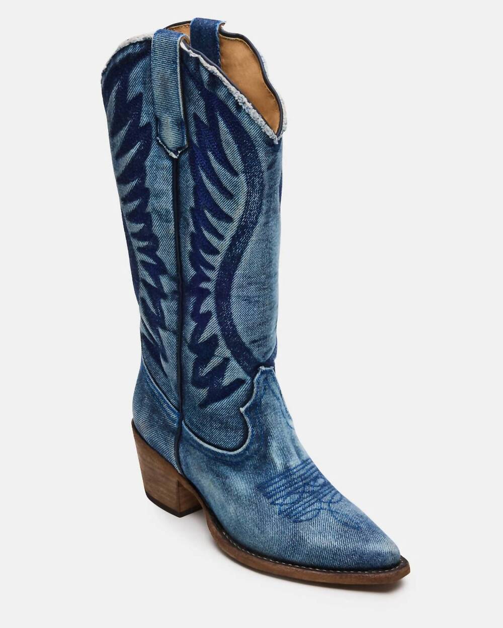 NEW STEVE MADDEN women's albany boots in denim fabric